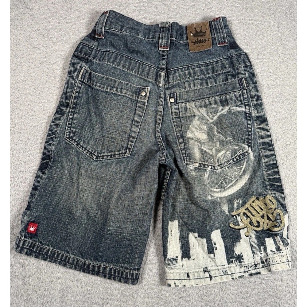 Vtg JNCO Jean Shorts Womens Size 8 BMX Bike City Graphic Y2K Baggy Skater Grunge